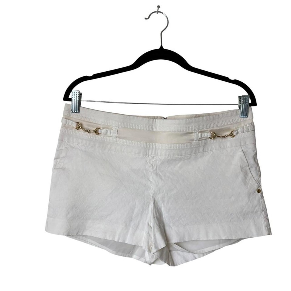 Bebe White High Waisted Shorts Gold Hardware Trim Size M